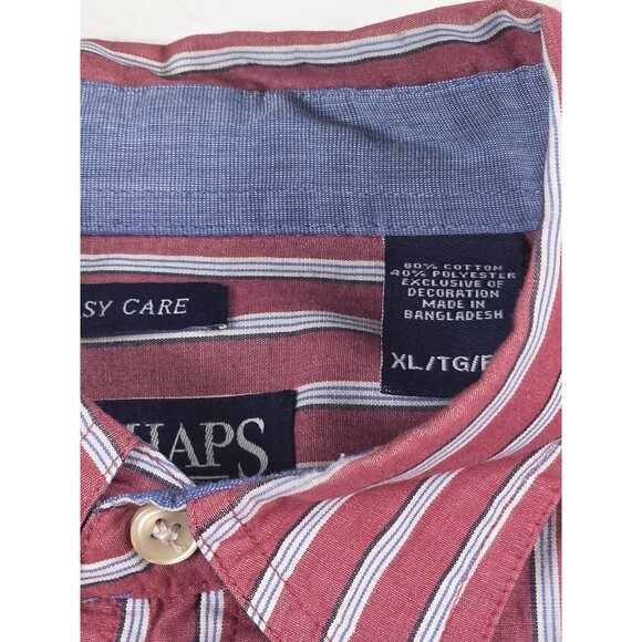 Chaps Men's Easy Care Size Large Maroon Long Sleeve‎ Striped Button Up Shirt - Picture 3 of 8